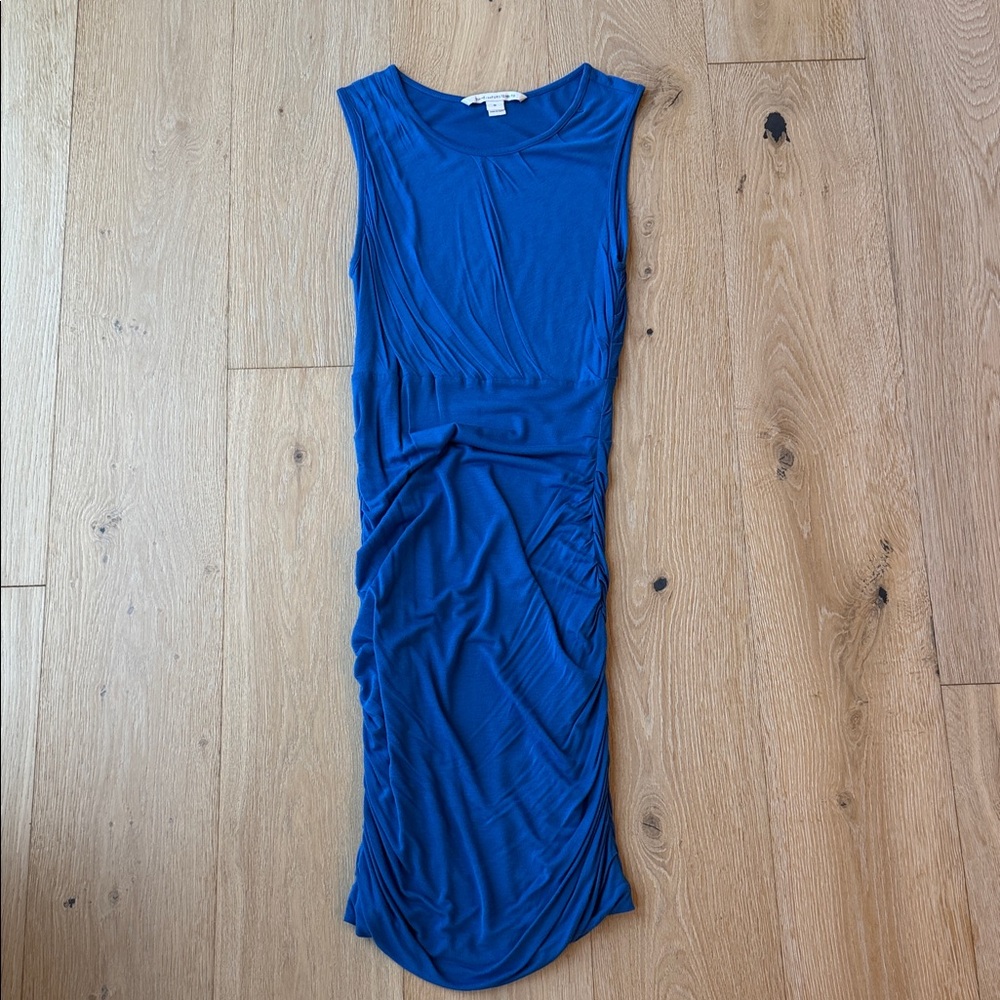 Diane Von Furstenberg Cobalt Blue Sleeveless Ruched Midi Dress